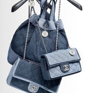 CHANEL Bag Backpack Denim Chambray Medallion Medium Silver chain